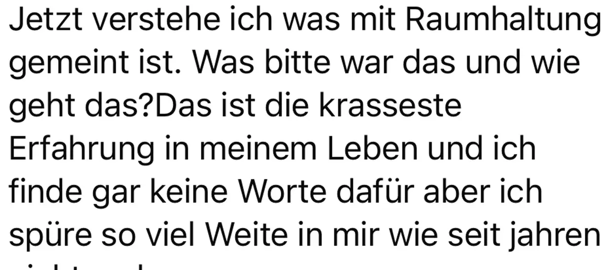 Kundenstimme über Raumhaltung und innere Weite.