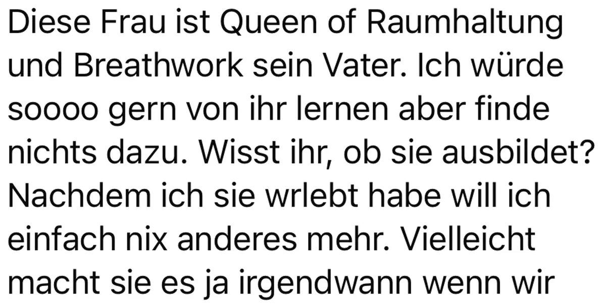 Kundenstimme über Ekins Raumhaltung und Breathwork-Kompetenz.